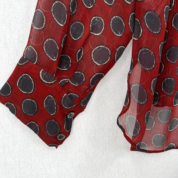 ISABEL MARANT Shirt Womens 34 XS Rust Red Polka Dot Sheet Silk Long Sleeve - Picture 7 of 16